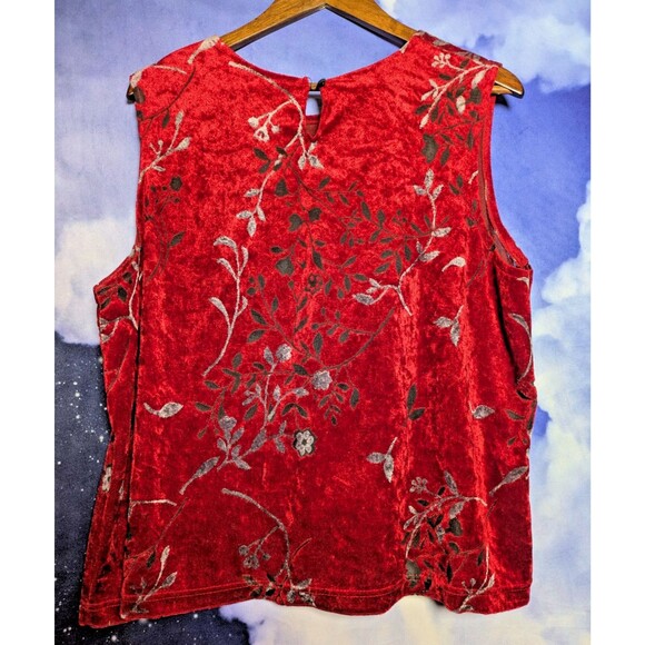Red Burnout Velvet Floral Sleeveless Top Size XL Romantic Witchy Y2K Grunge - Picture 2 of 5